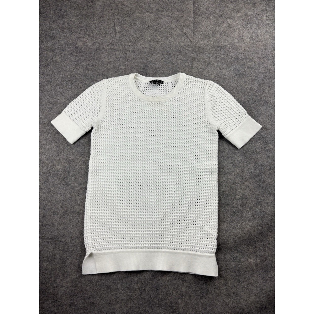 Theory Womens 00 P Sweater Mesh Crochet Short Sleeve‎ Minimalist Coastal Classy